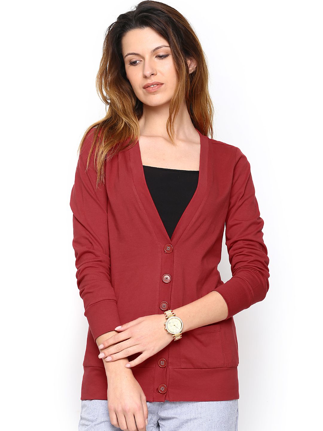 Wills Lifestyle Women Red Cardigan