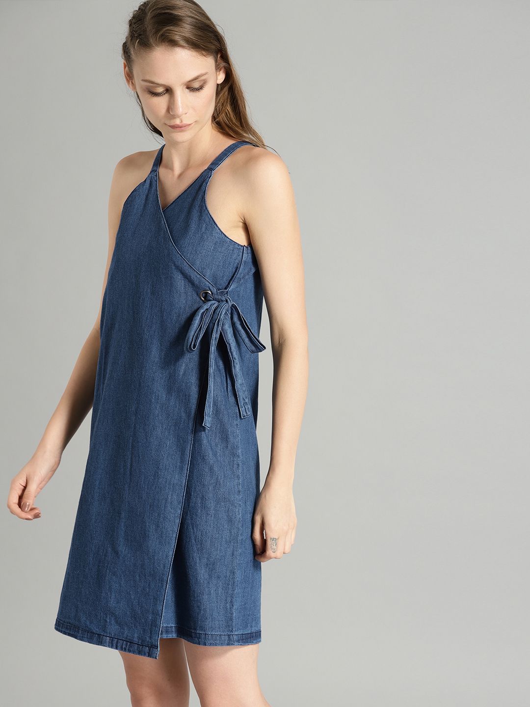 Roadster Women Blue Denim Wrap Dress