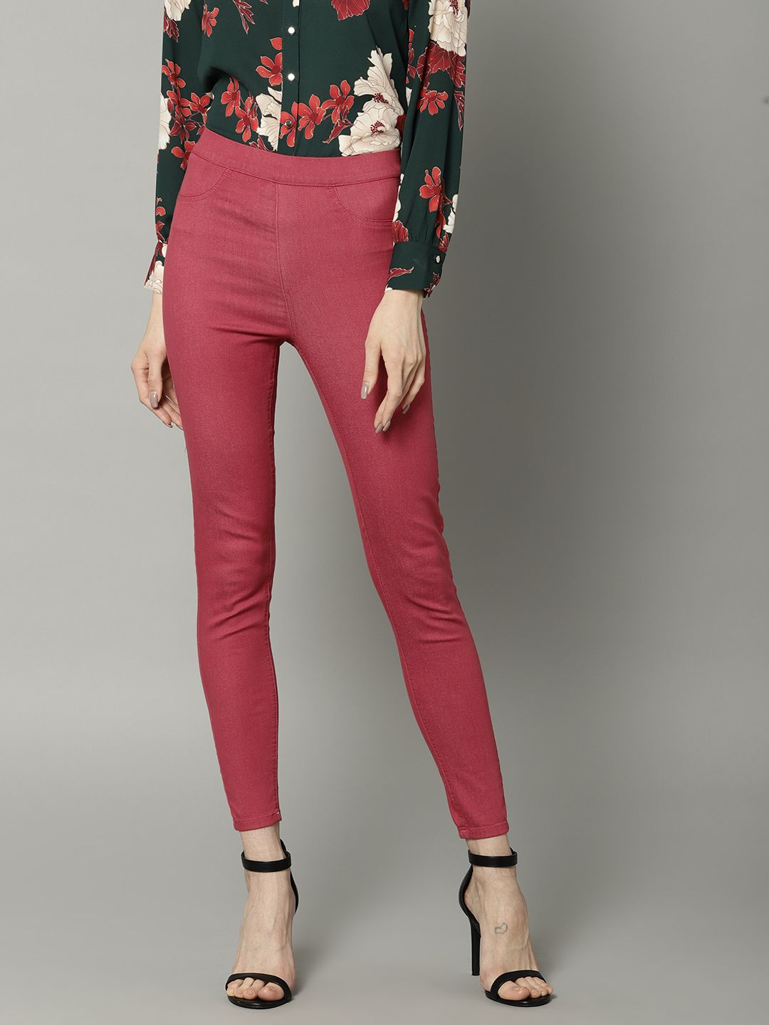 Marks & Spencer Women Red Solid High-Rise Cropped Denim Jeggings