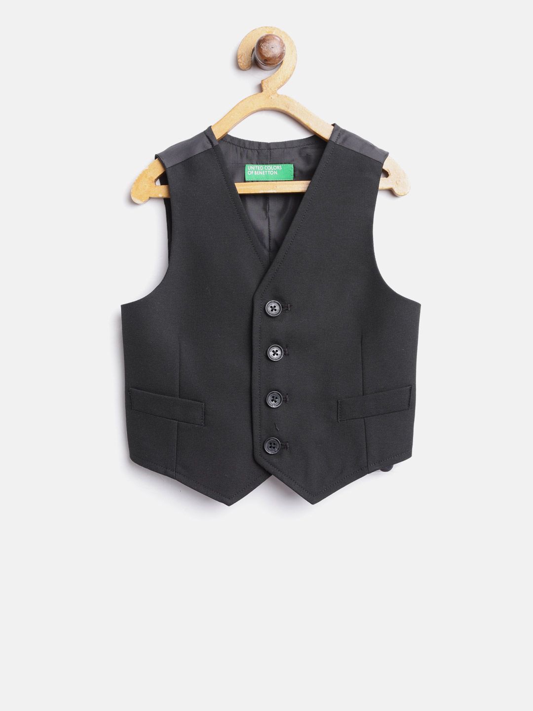 United Colors of Benetton Boys Black Solid Waistcoat