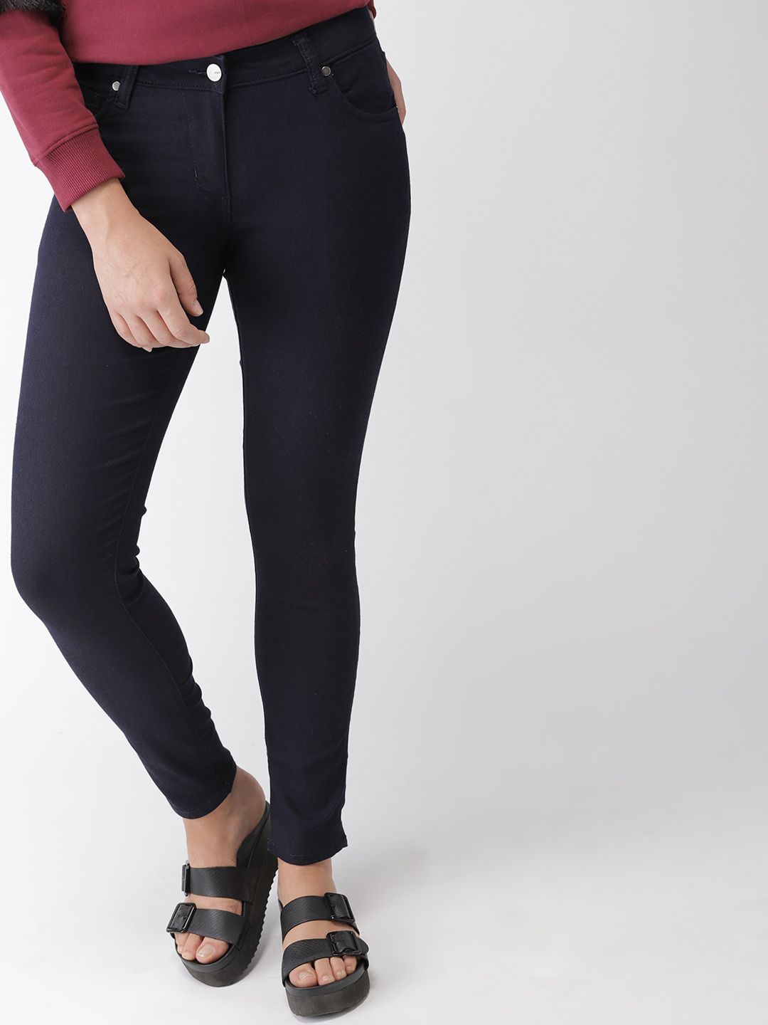 Mast & Harbour Women Blue Skinny Fit High-Rise Clean Look Stretchable Cropped Jeans