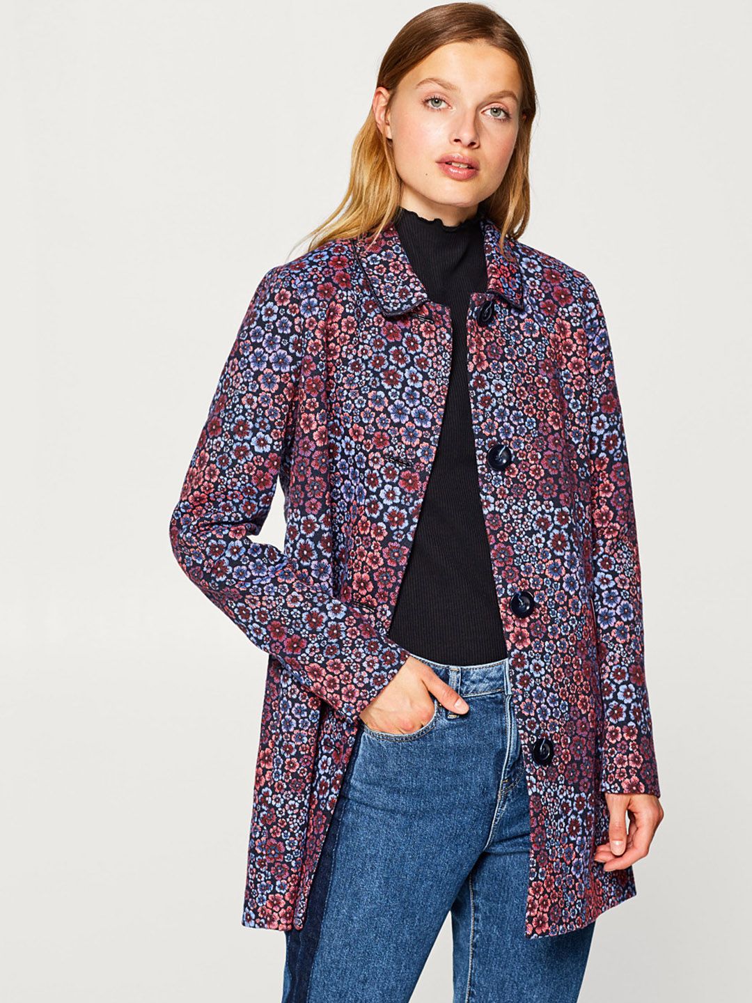 ESPRIT Blue & Red Woven Design Overcoat
