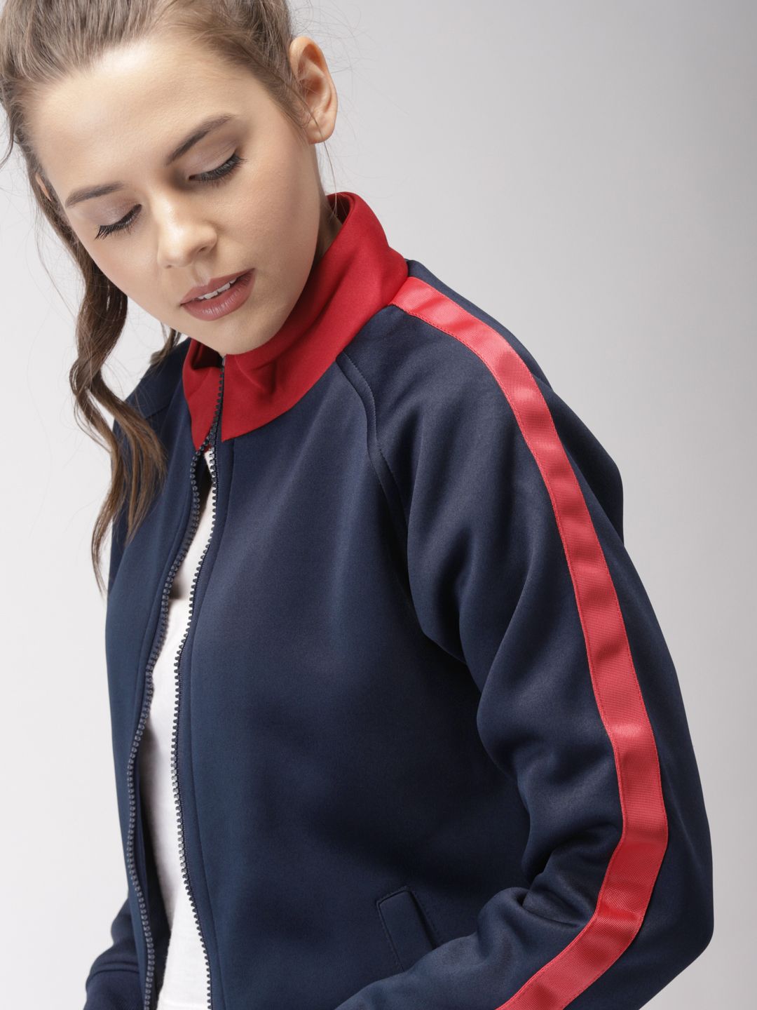 Harvard Women Navy Blue Solid Bomber