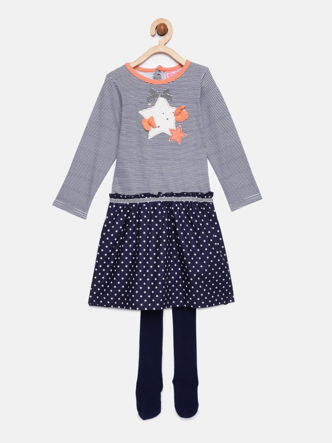 Mini Moi Girls Navy Blue Printed Tunic with Leggings