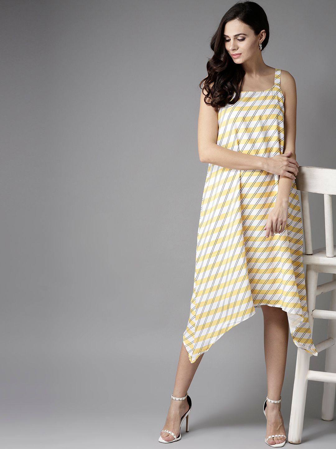 Moda Rapido Women Yellow & Off-White Striped A-Line Dress