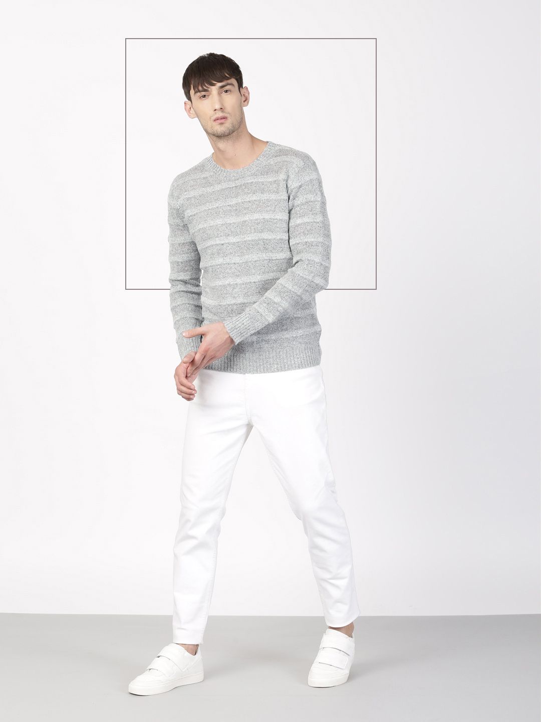 ether Men Grey Self Design Pullover