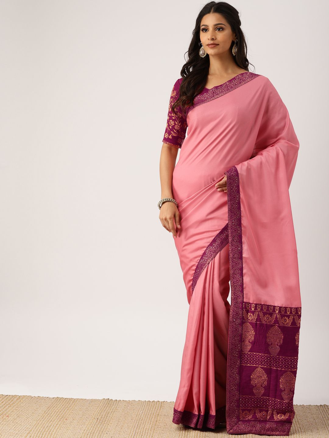 Drape Stories Peach-Coloured Solid Pure Silk Saree