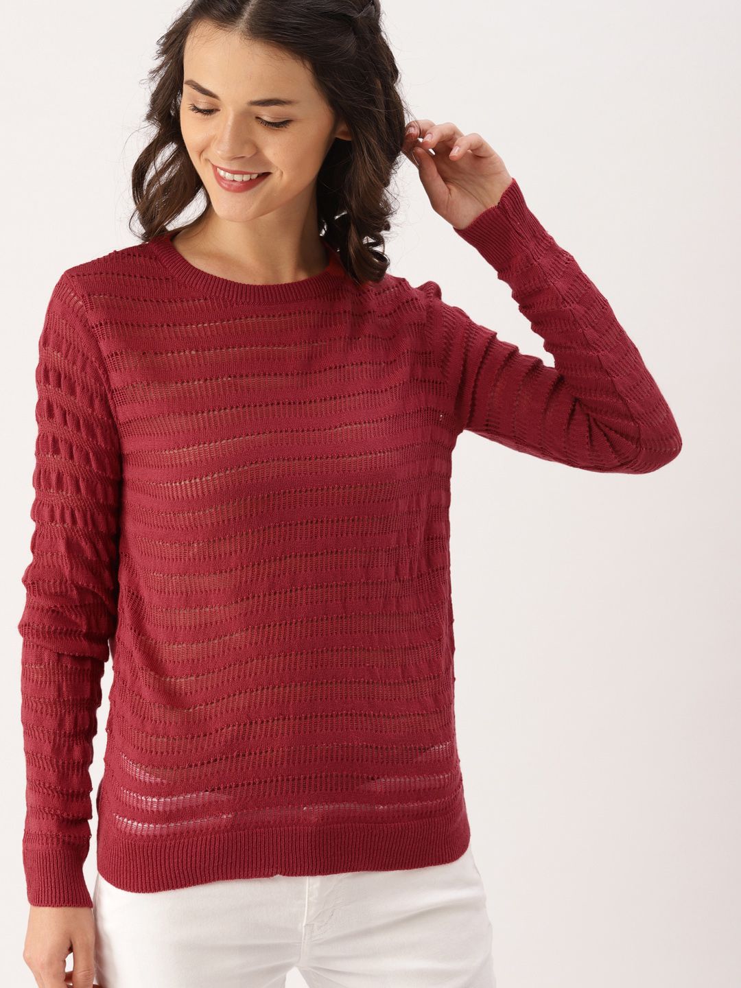 DressBerry Women Rose Self Design Pullover