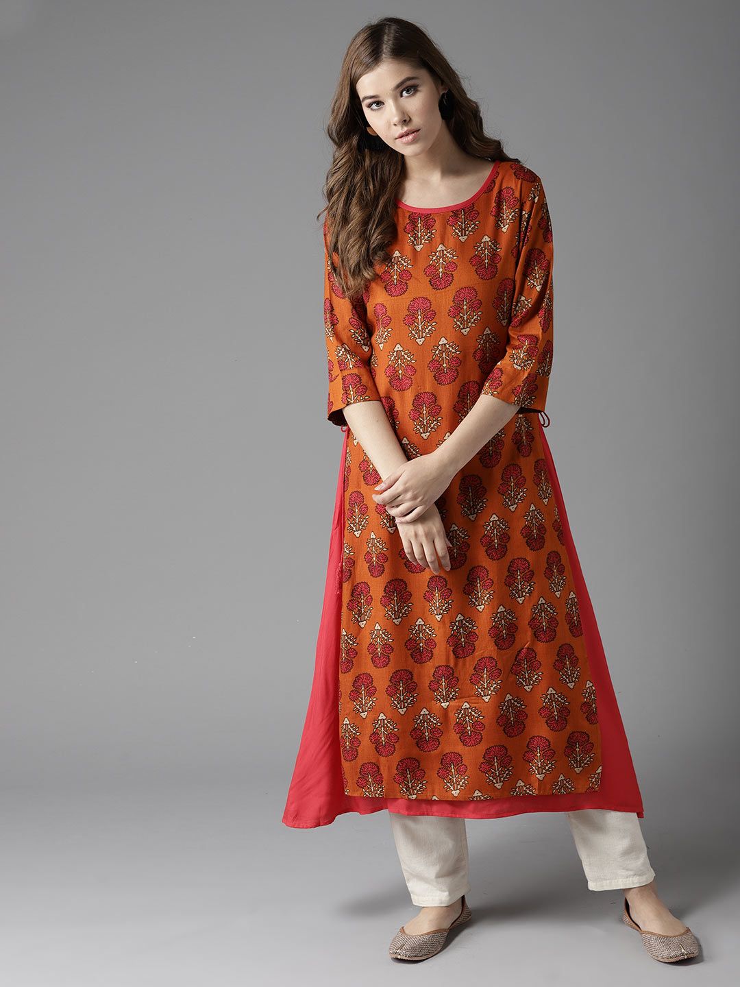 HERE&NOW Women Orange & Red Printed A-Line Kurta