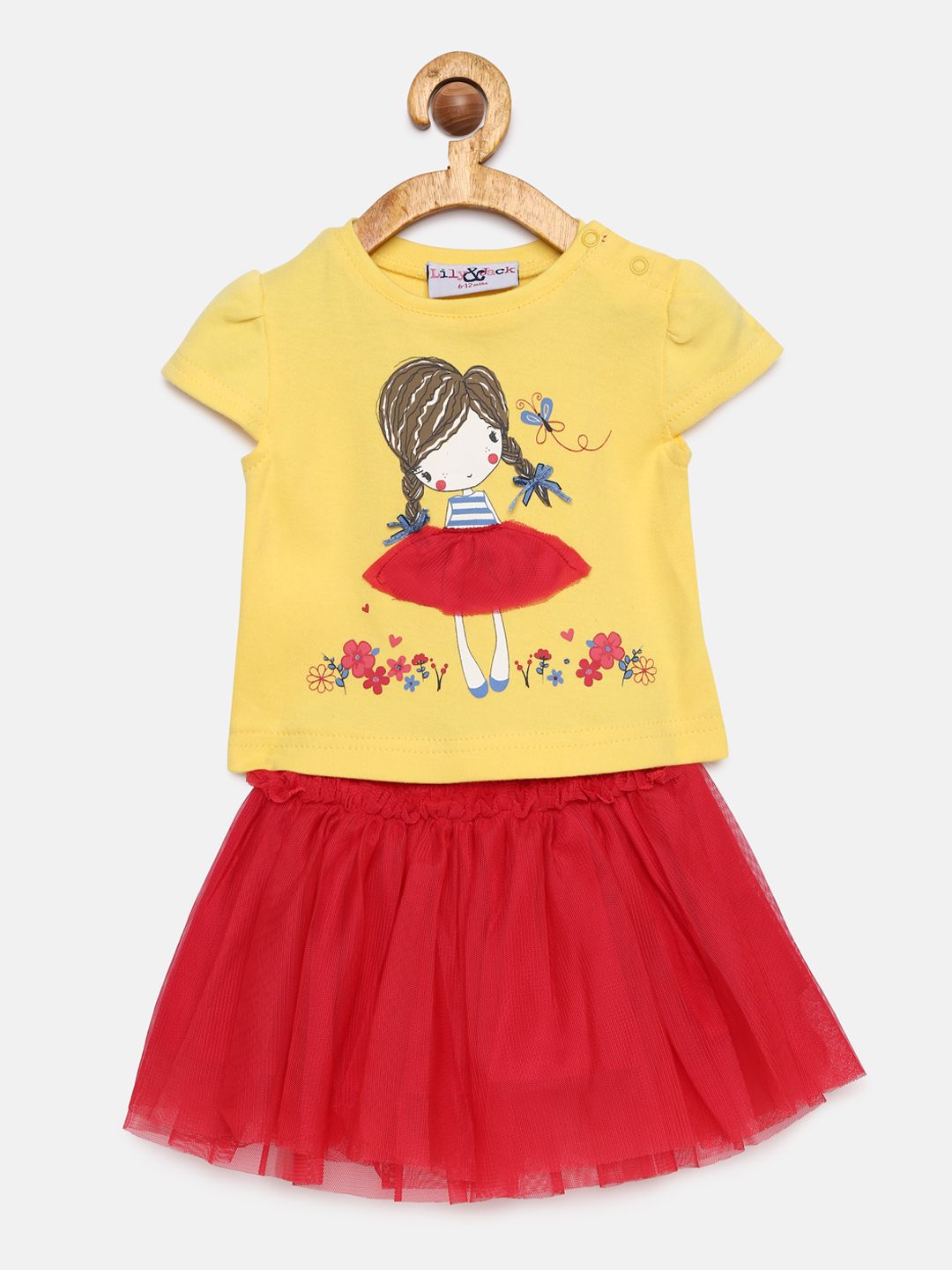 Lily & Jack Girls Yellow & Red Printed T-shirt with Skirt
