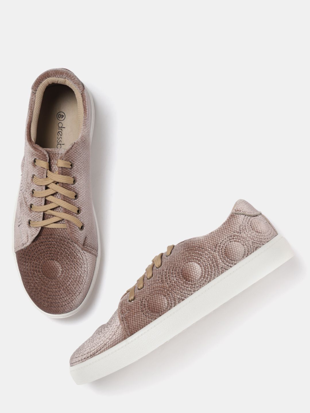 DressBerry Women Brown Woven Design Velvet Finish Sneakers