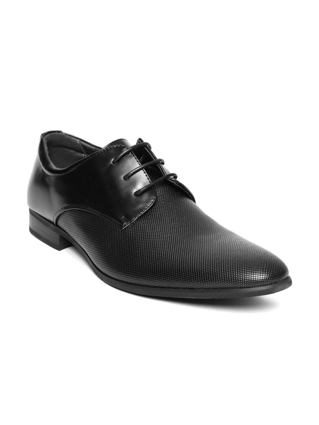 Harvard Men Black Textured Formal Oxfords