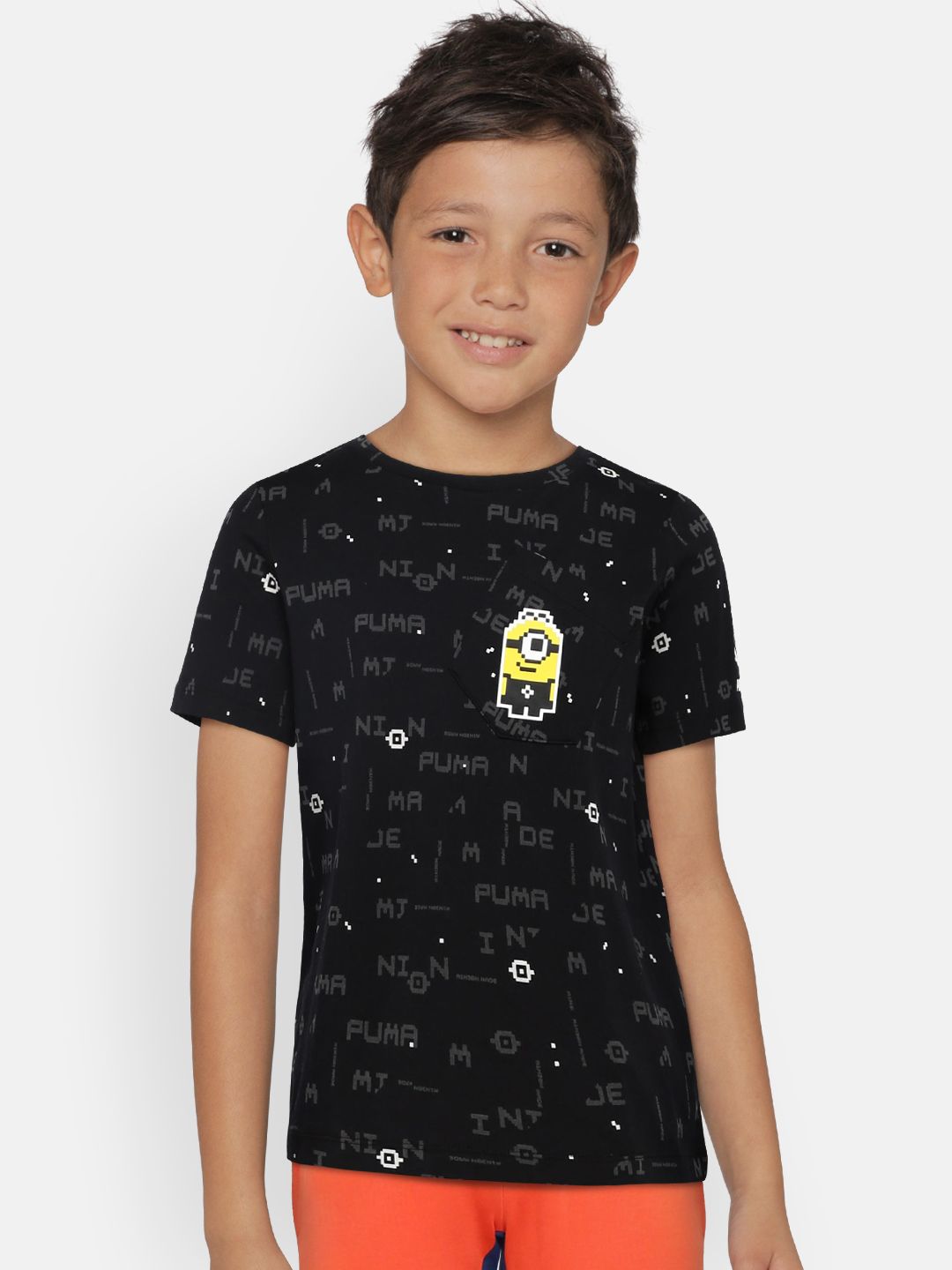 Puma Boys Black Printed Round Neck T-shirt