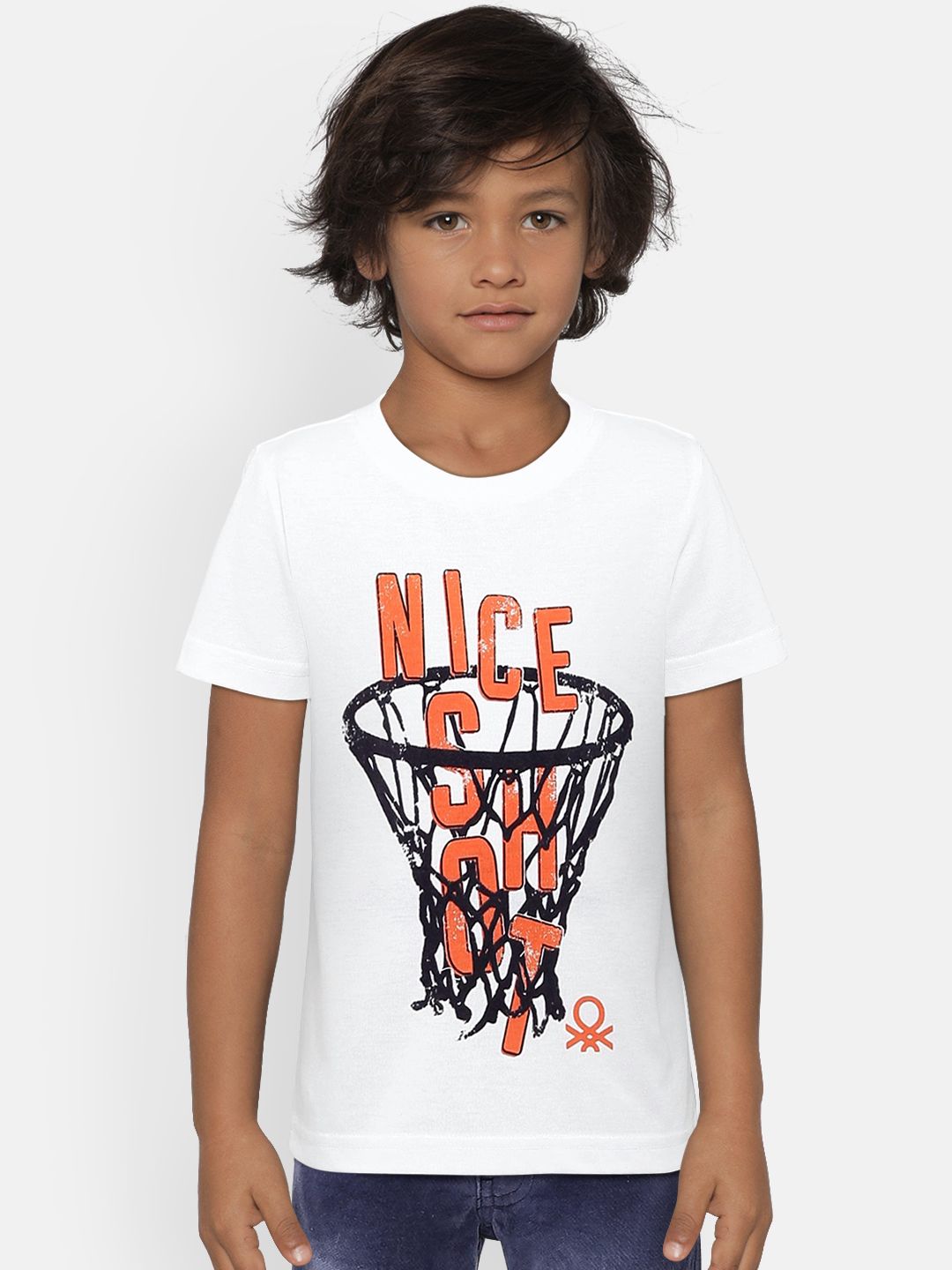United Colors of Benetton Boys White Printed Round Neck T-shirt