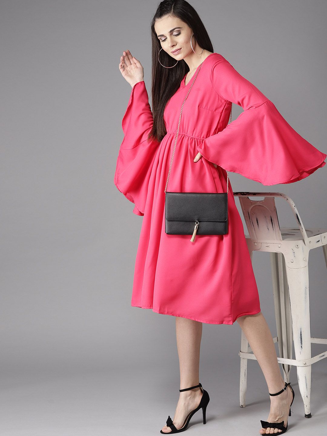 Moda Rapido Women Pink Solid Fit & Flare Dress