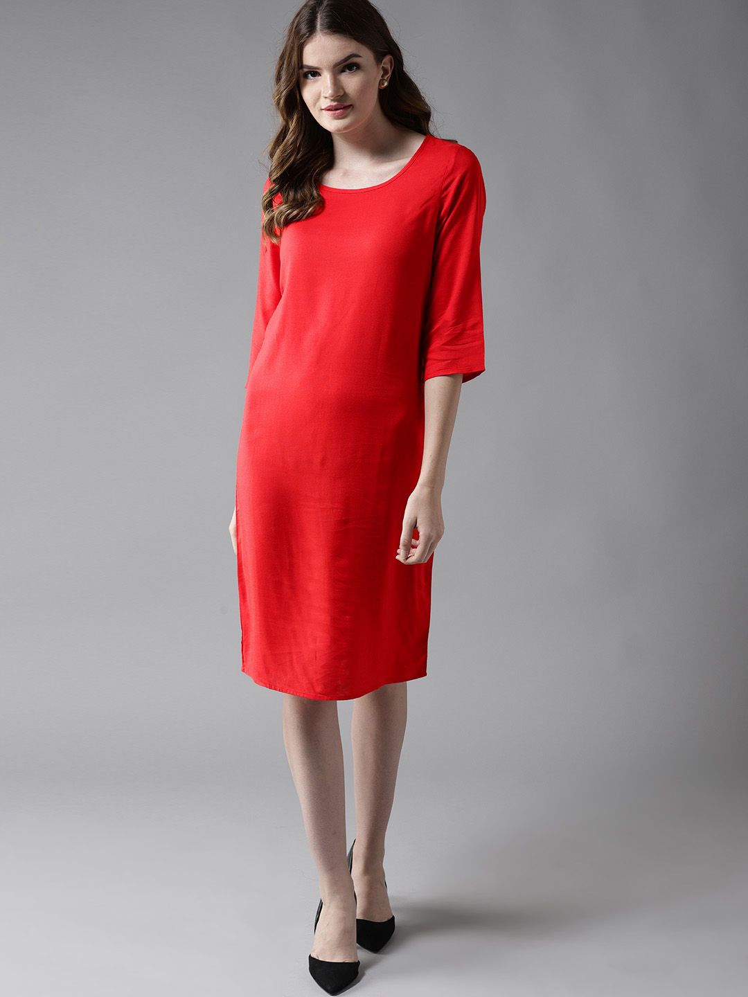 HERE&NOW Women Red Solid Sheath Dress