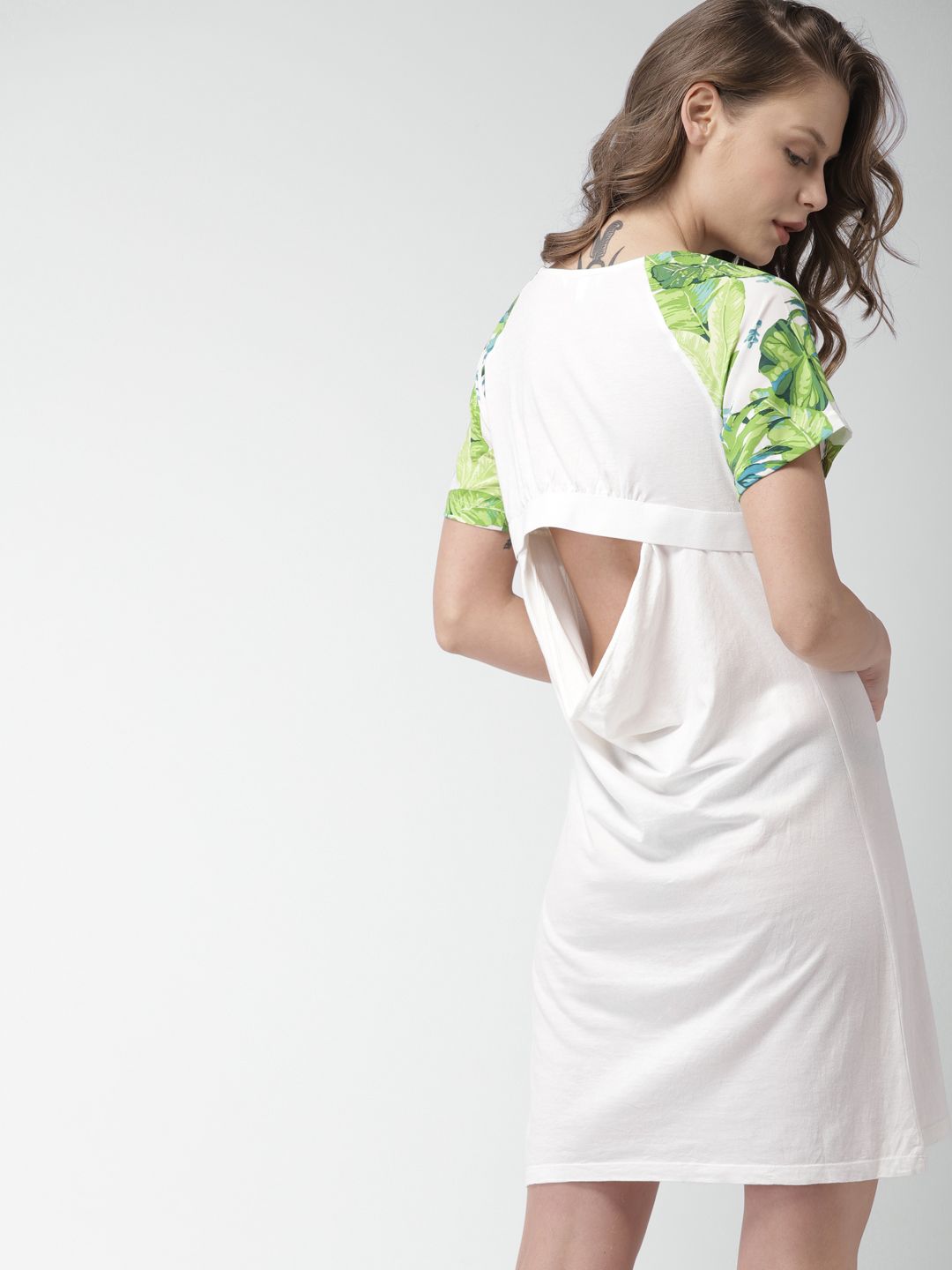 Mast & Harbour Women Off-White Solid T-Shirt Dress