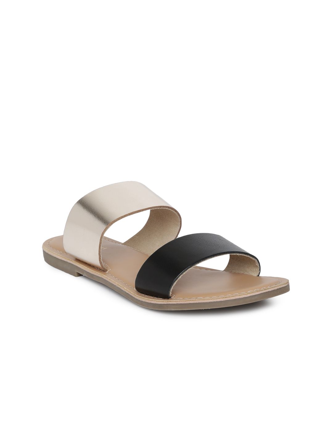 Steve Madden Women Gold-Toned & Black Colourblocked Open Toe Flats