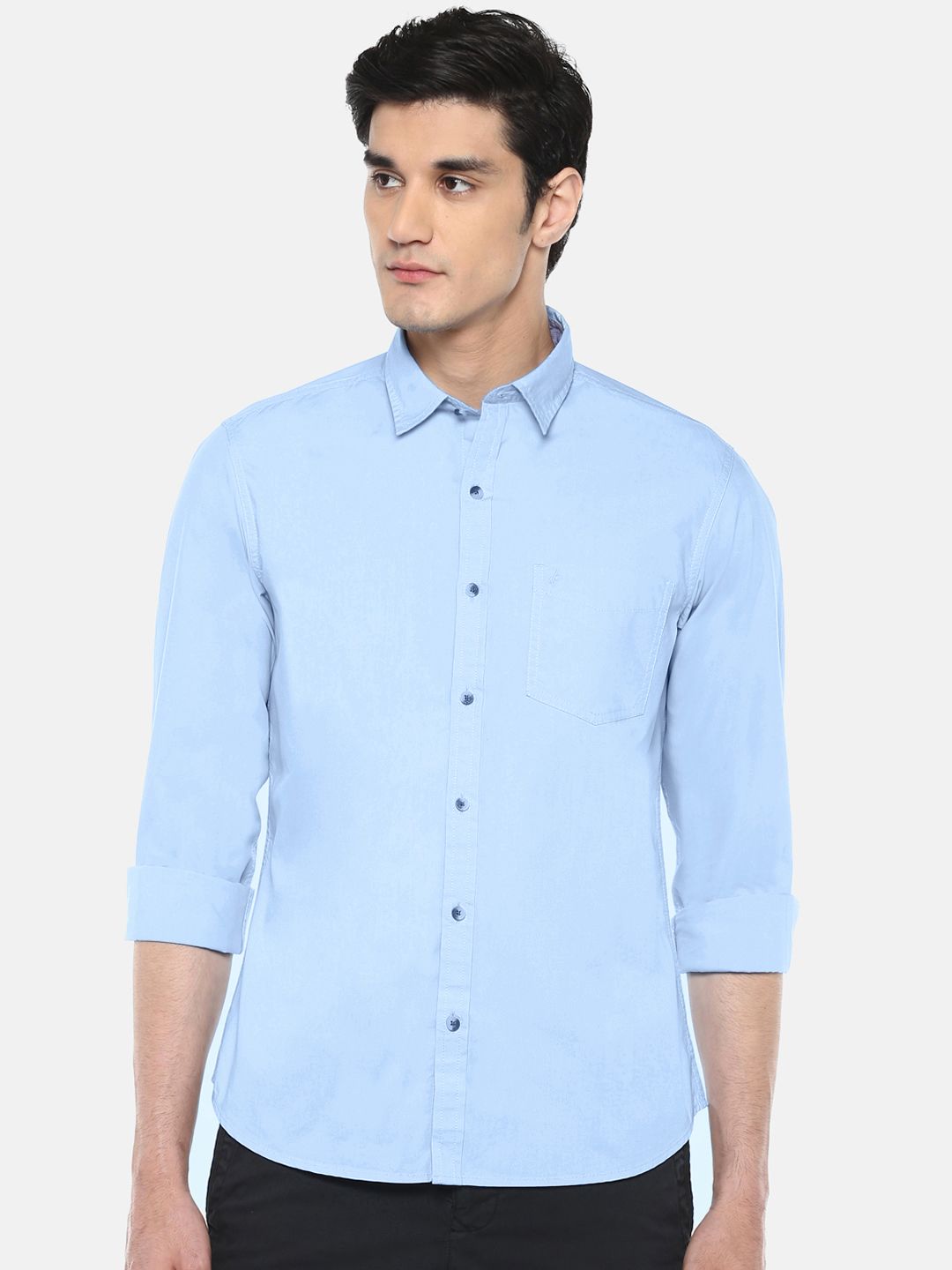 John Players Men Blue Trim Fit Solid Casual Shirt