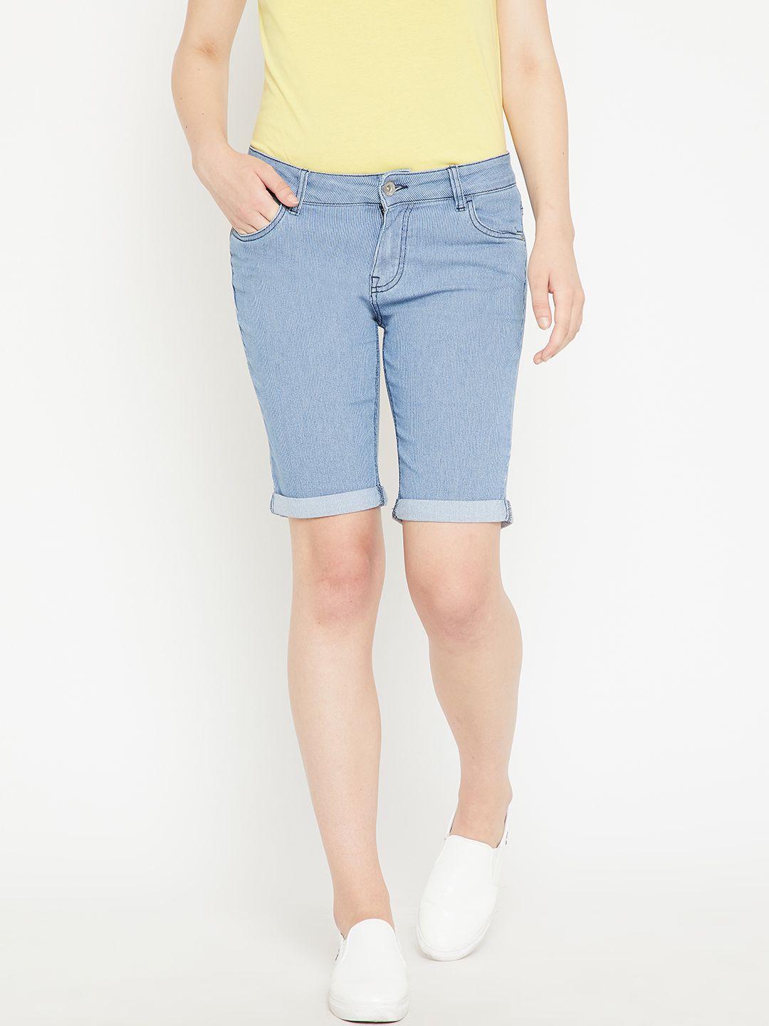 OVS Women Blue Solid Regular Fit Denim Shorts