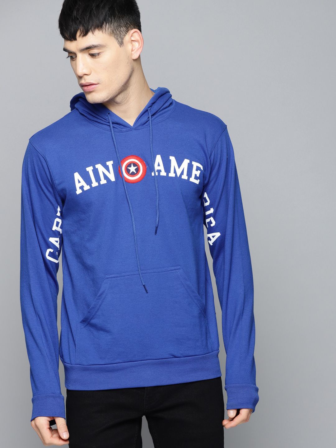 Kook N Keech Marvel Men Blue Captain America Printed Hooded Sweatshirt
