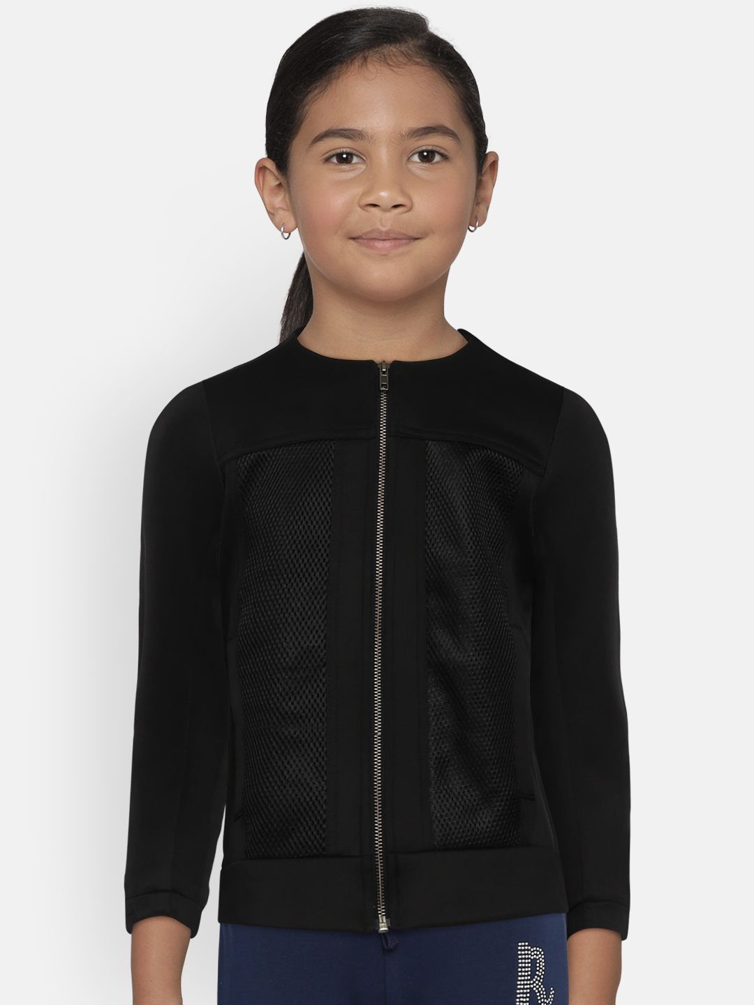 YK Girls Black Solid Bomber Jacket