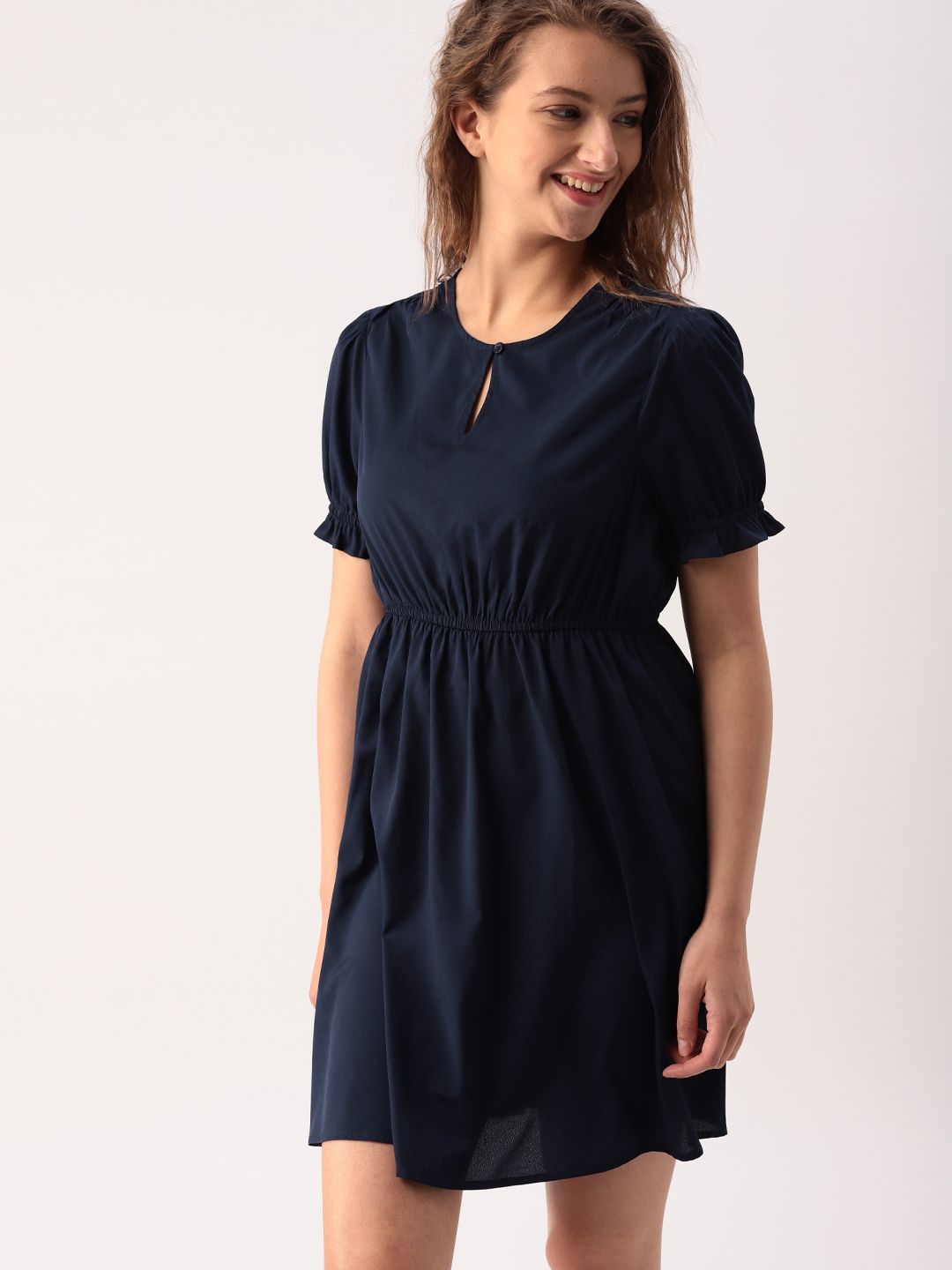 DressBerry Women Navy Solid A-Line Dress