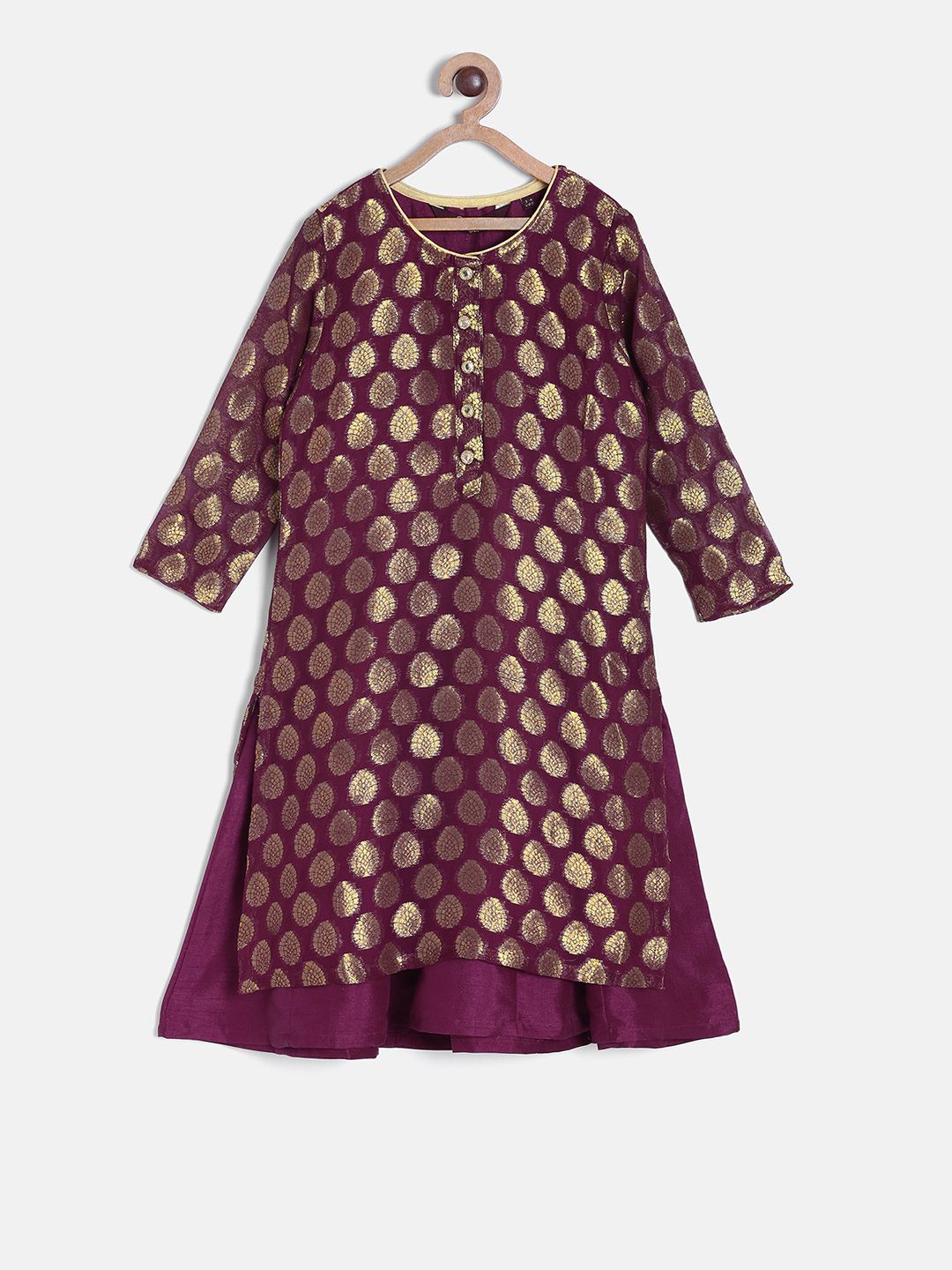 Sangria Girls Purple & Gold-Toned Printed A-Line Dress
