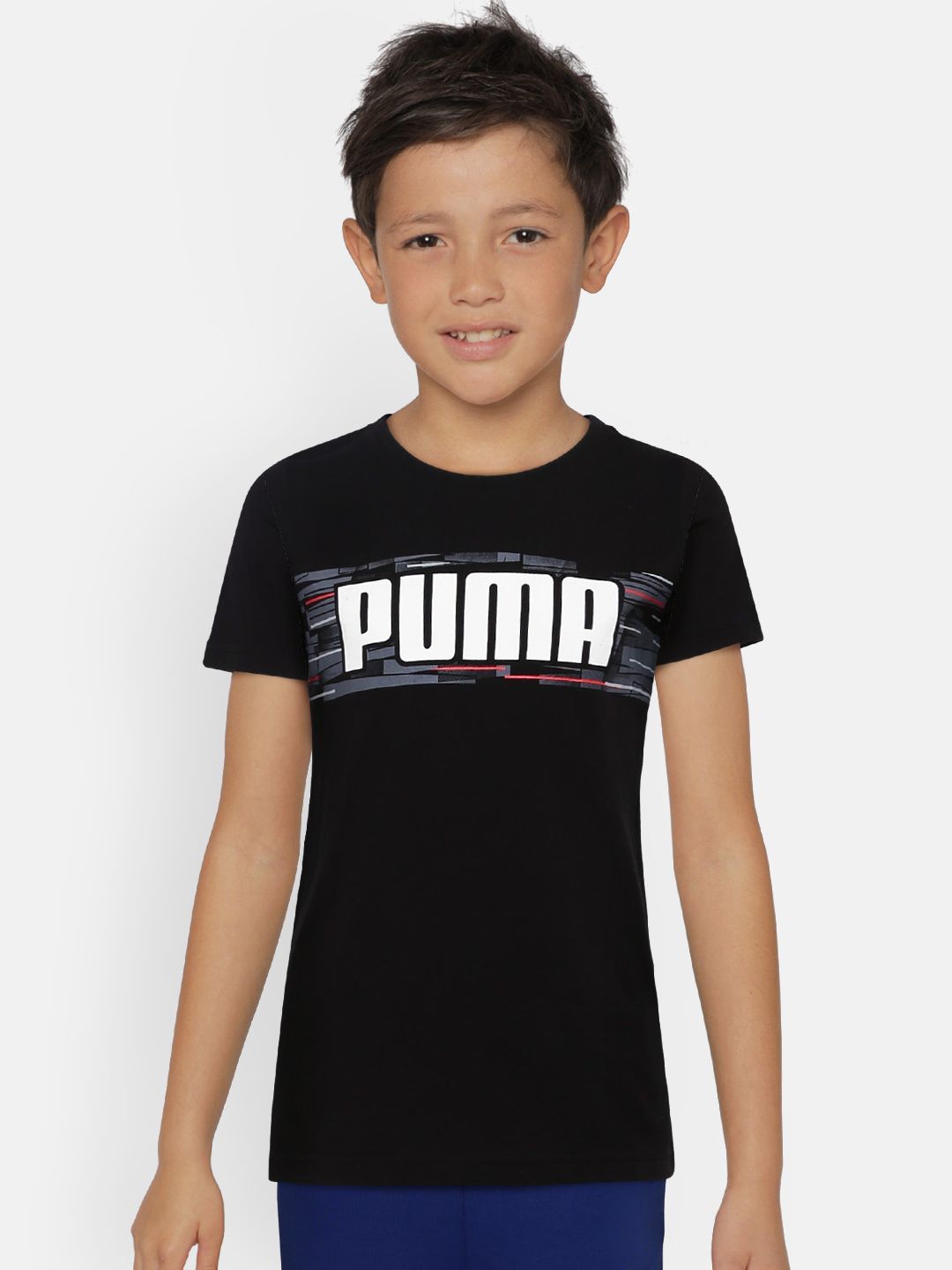Puma Boys Black Printed Round Neck Pure Cotton T-shirt