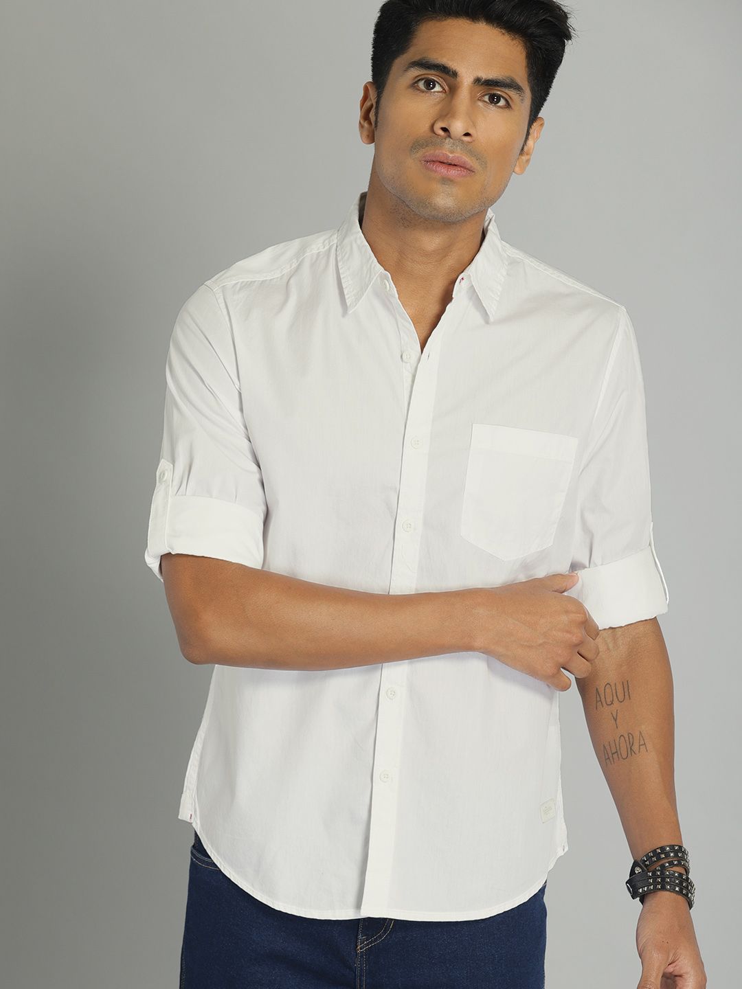 Roadster Men White  Cotton Casual Shirt