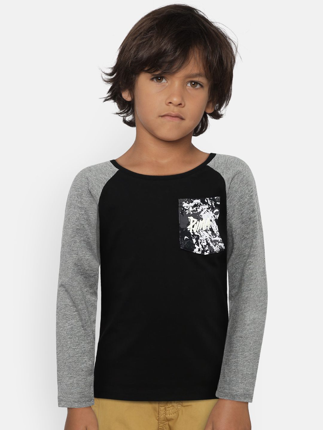 Puma Boys Black Solid Round Neck T-shirt