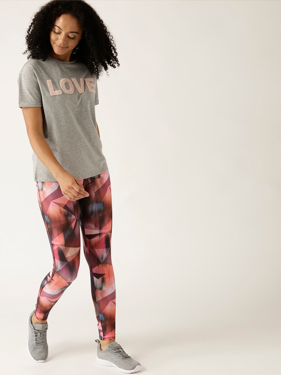 ESPRIT Women Coral Pink & Burgundy Printed Perfect Fit Tights