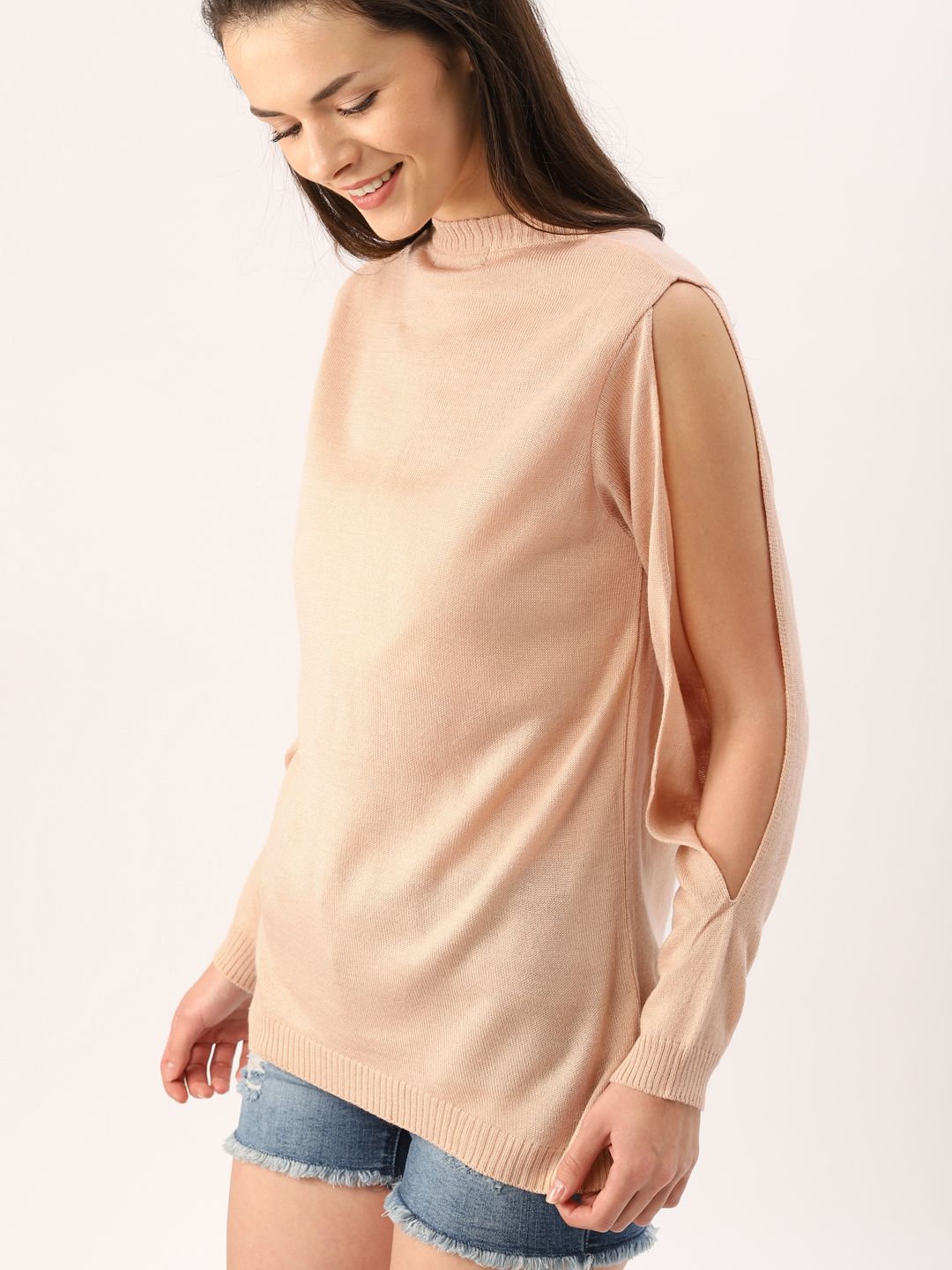 DressBerry Women Peach-Coloured Solid Pullover