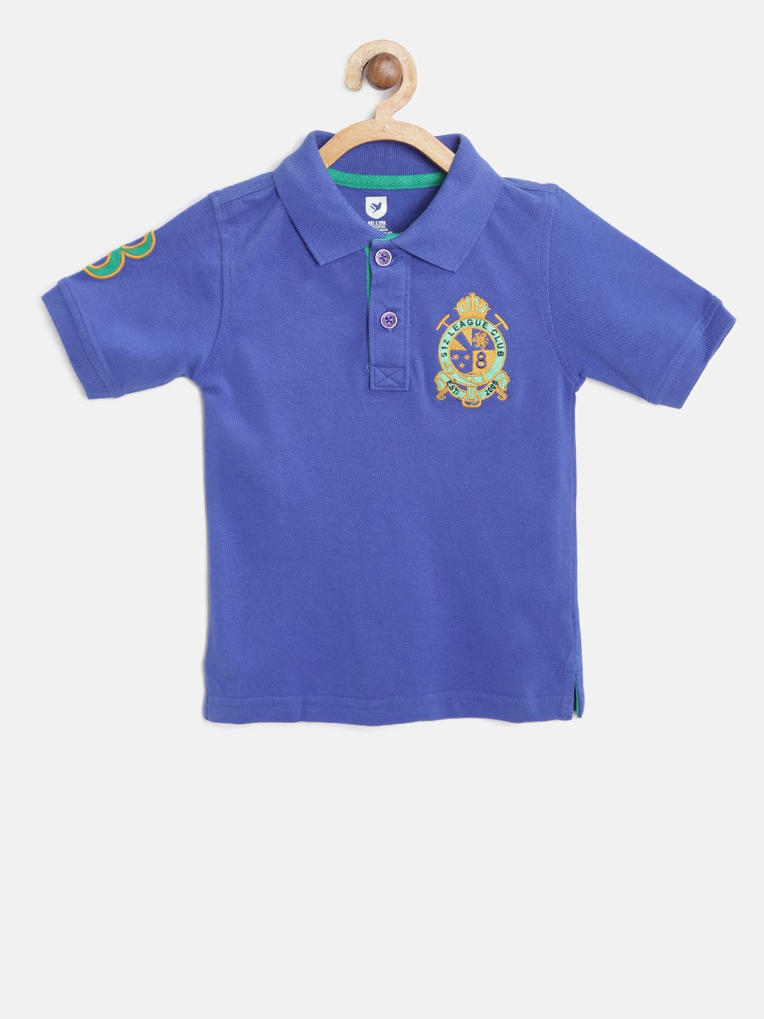 612 league Boys Blue Solid Polo Collar Pure Cotton T-shirt