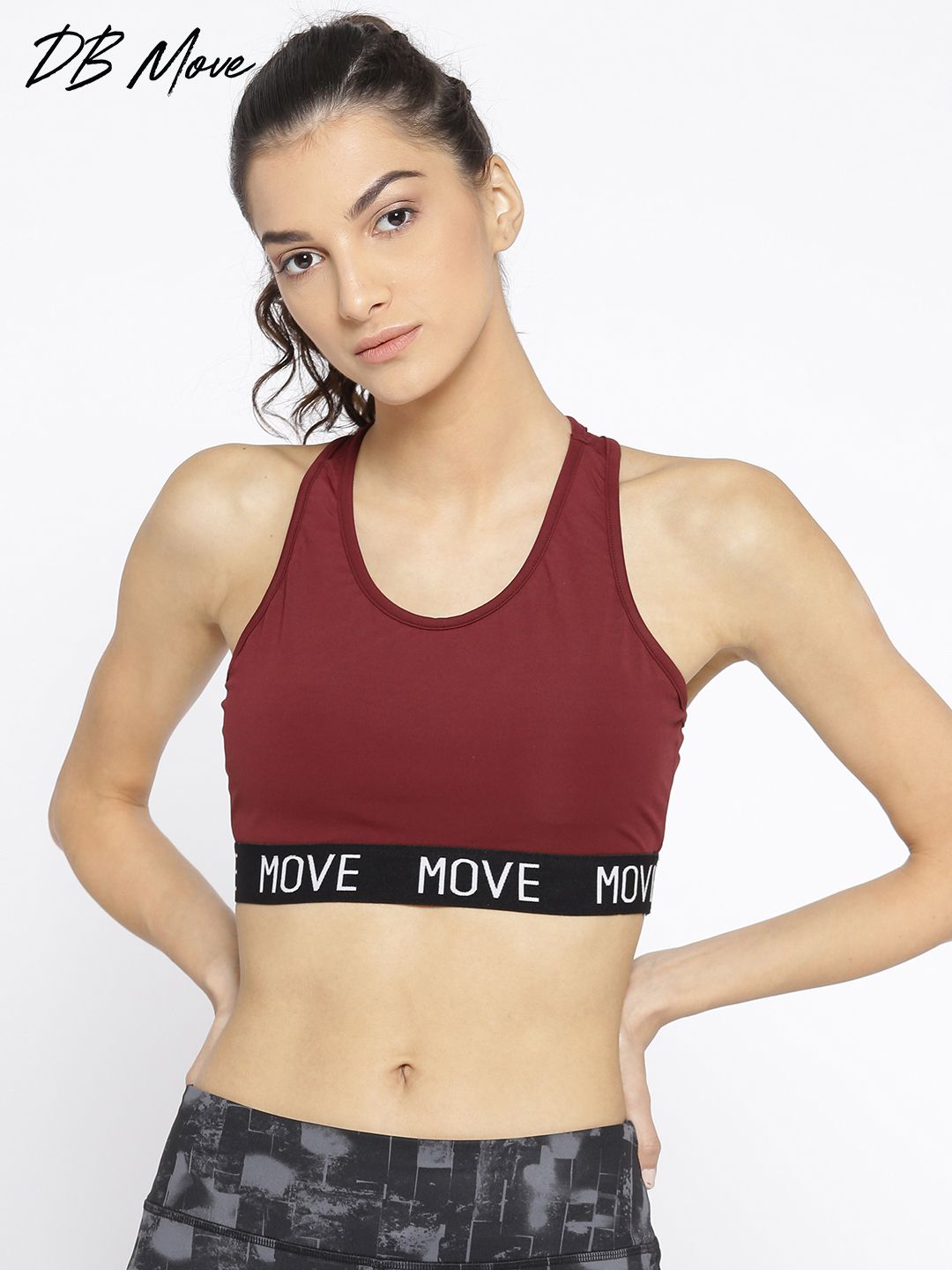 DressBerry Maroon Solid Non-Wired Lightly Padded Sports Bra 27620