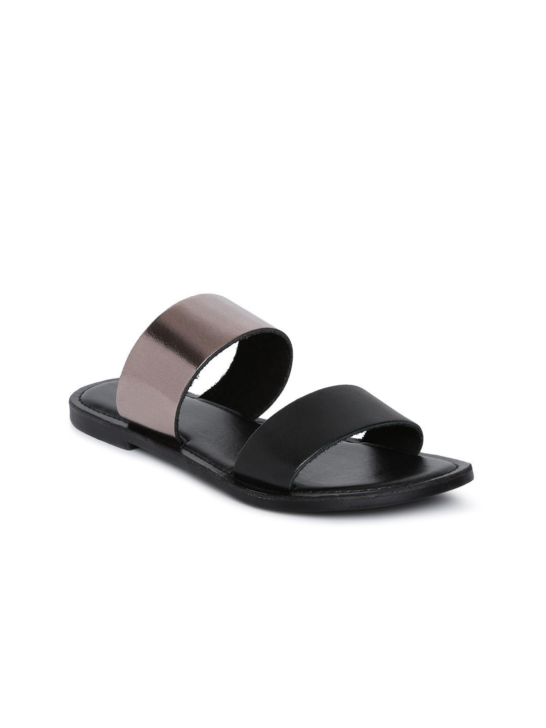 Steve Madden Women Bronze-Toned & Black Colourblocked Open Toe Flats