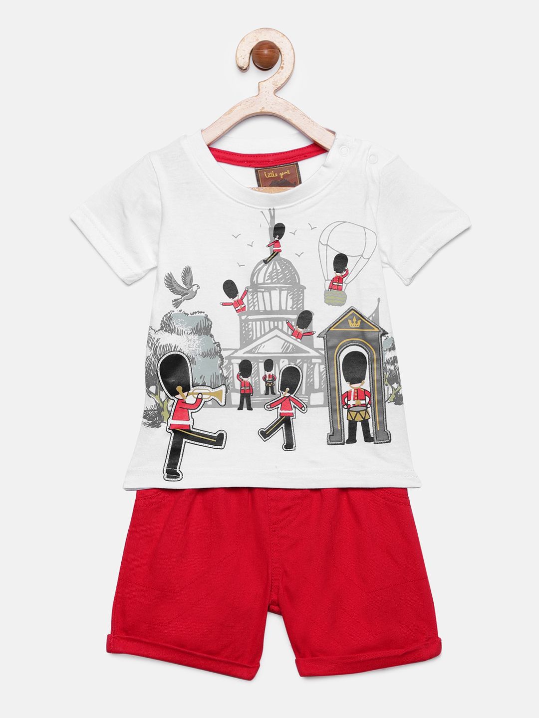 little gent Boys White & Red Printed T-shirt with Shorts
