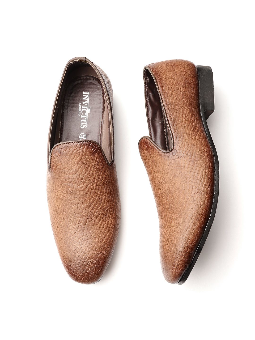 INVICTUS Men Brown Snakeskin Texture Semiformal Slip-Ons