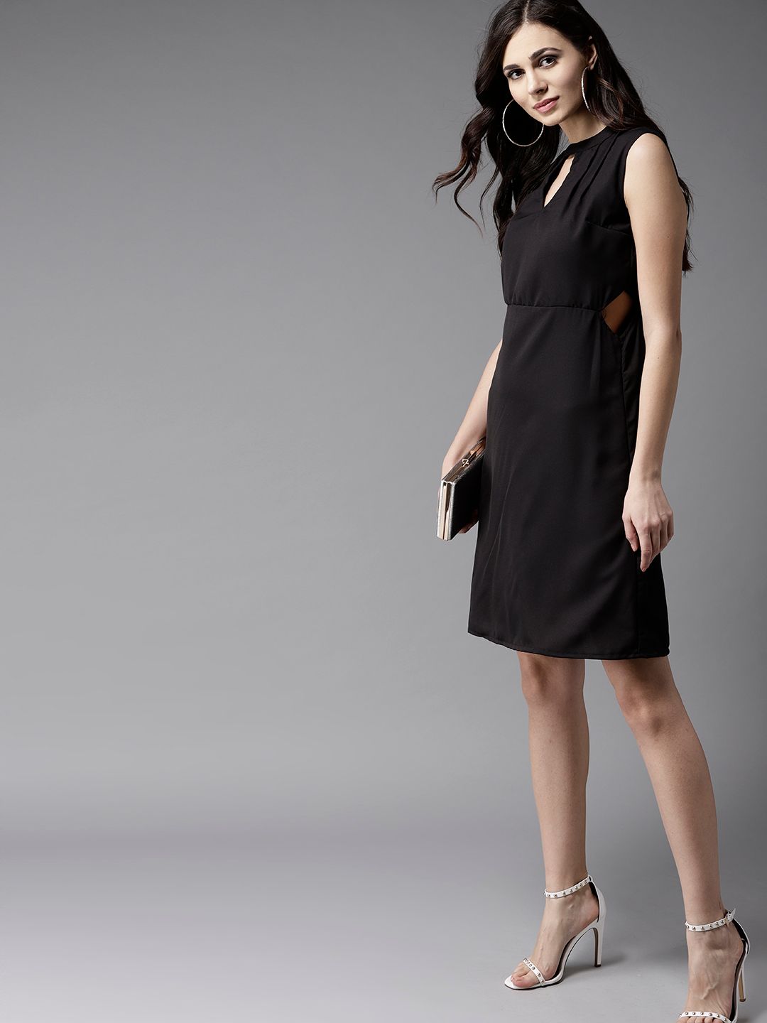 Moda Rapido Women Black Solid Cut-Out Detail A-Line Dress
