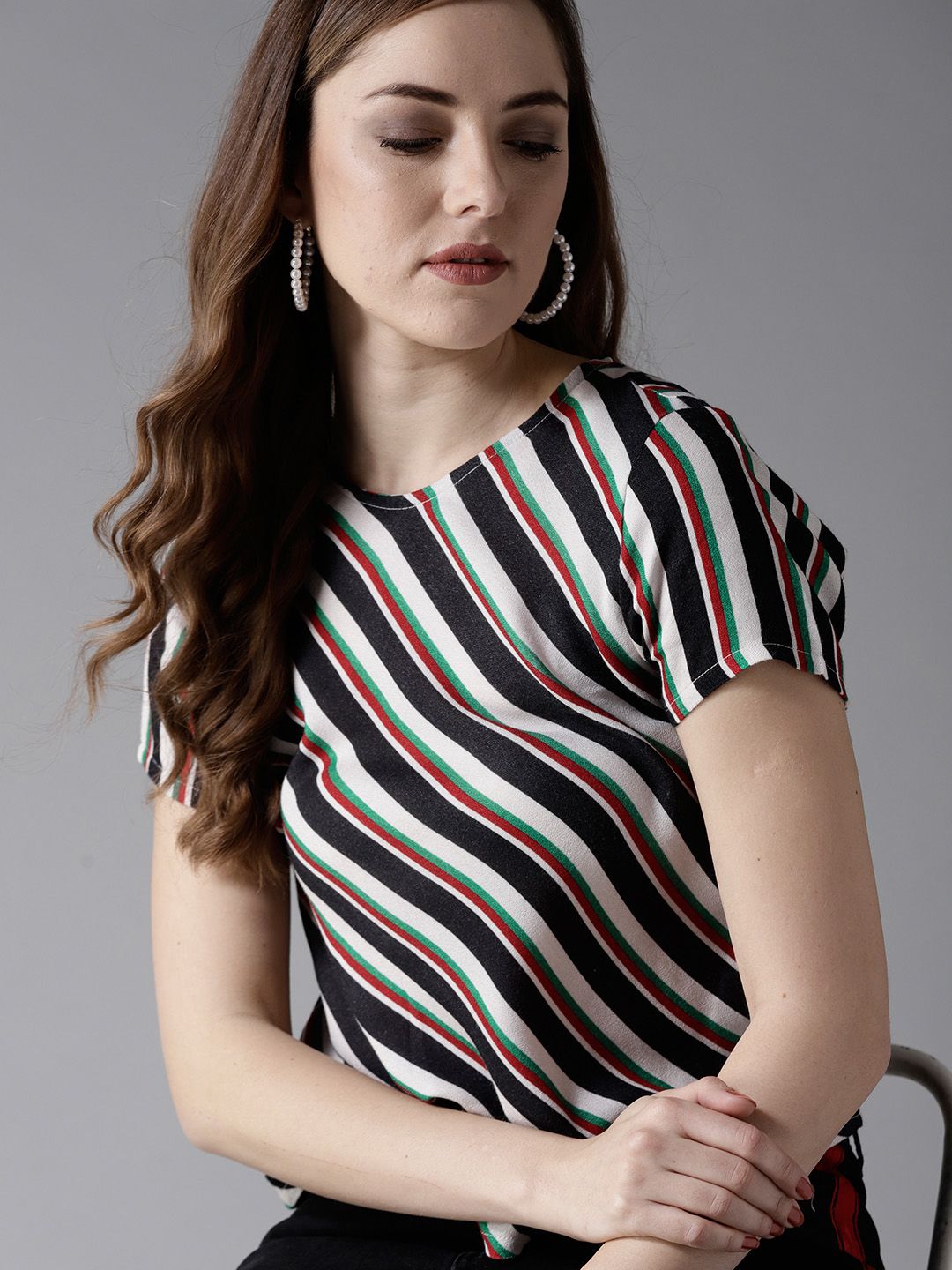 Moda Rapido Women Black & White Striped Top