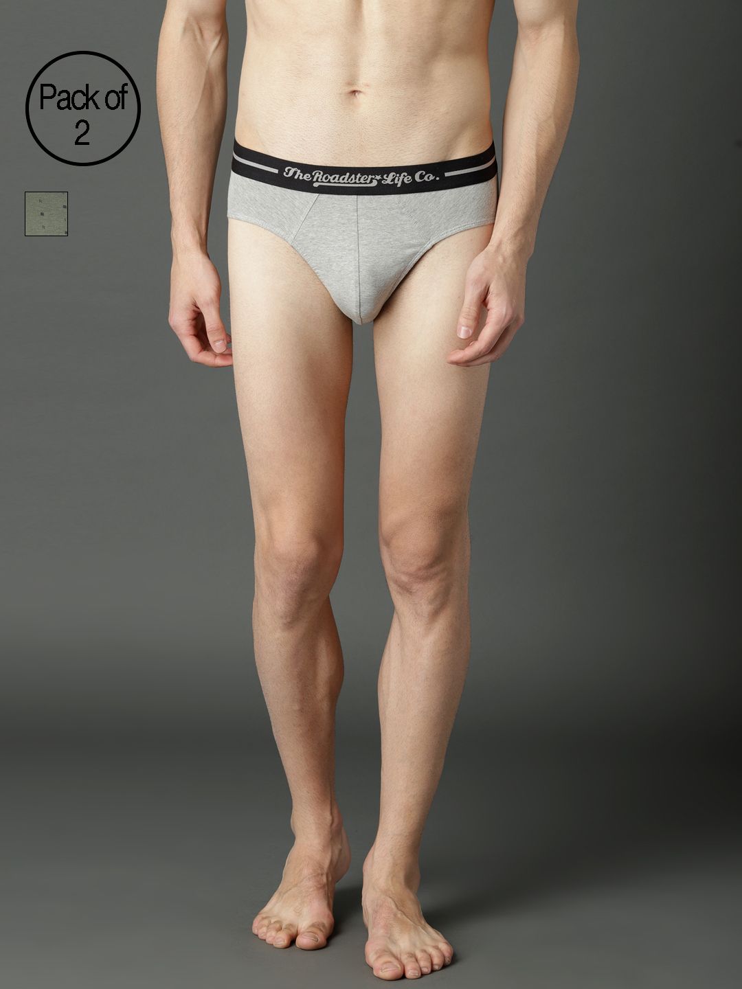 Roadster Men Pack of 2 Grey and Olive Printed Ultra Durable Briefs RDST-BR-PK2-002E