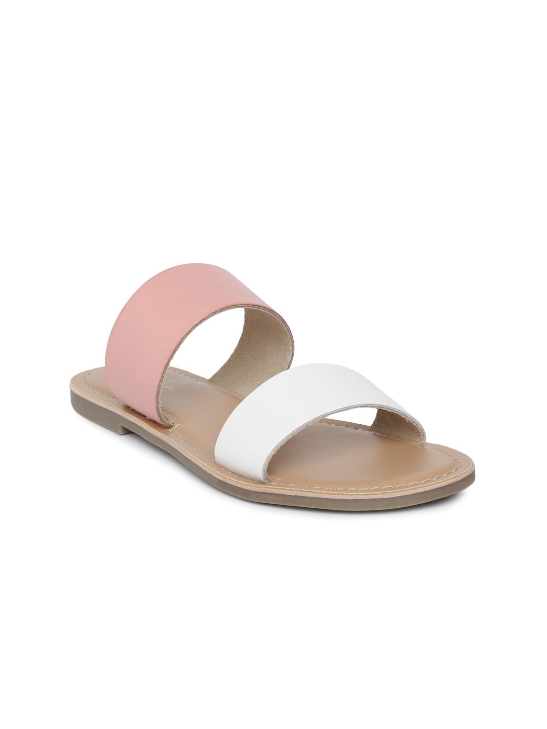 Steve Madden Women Pink & White Colourblocked Leather Open Toe Flats