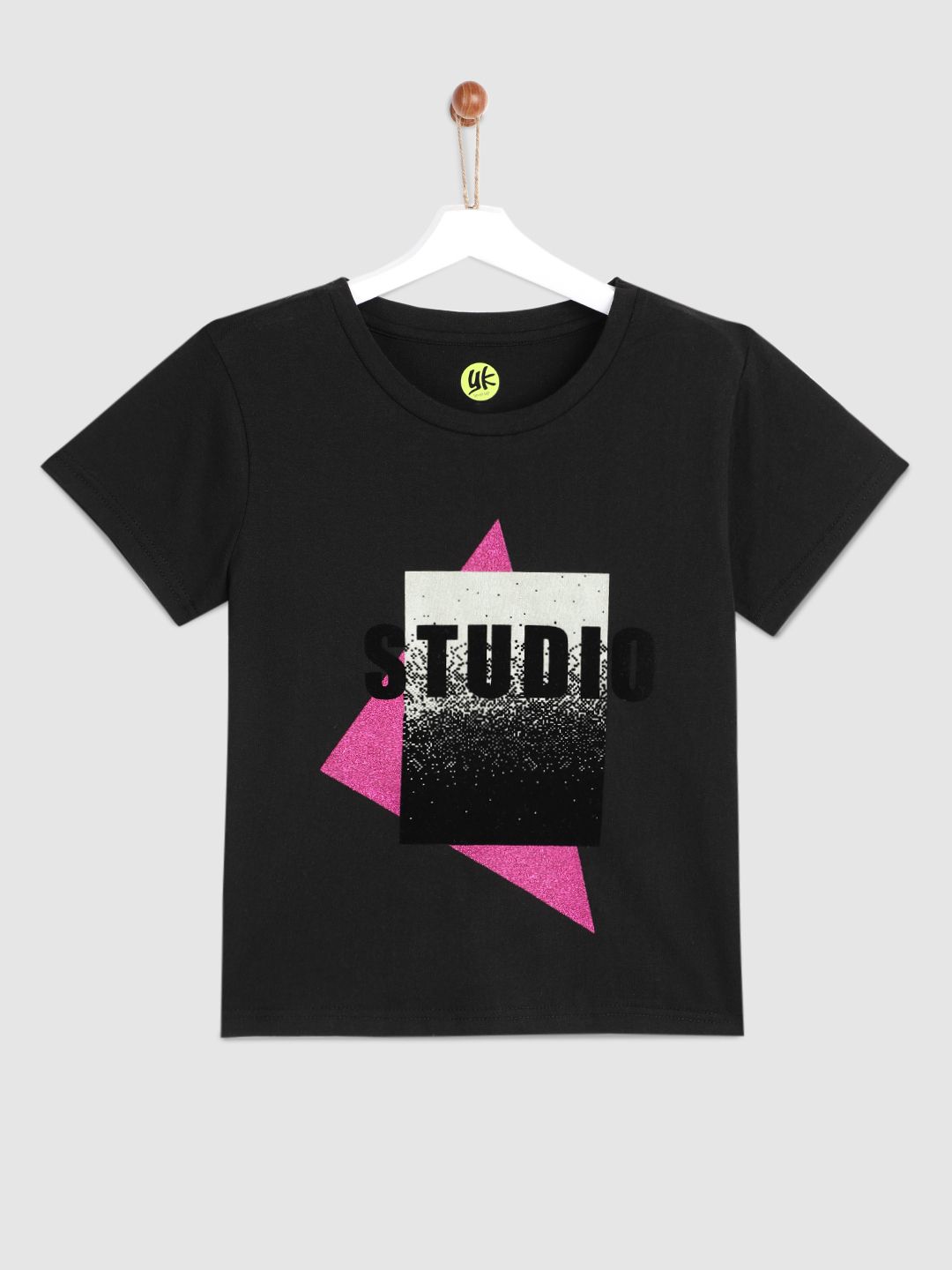 YK Girls Black Printed Top