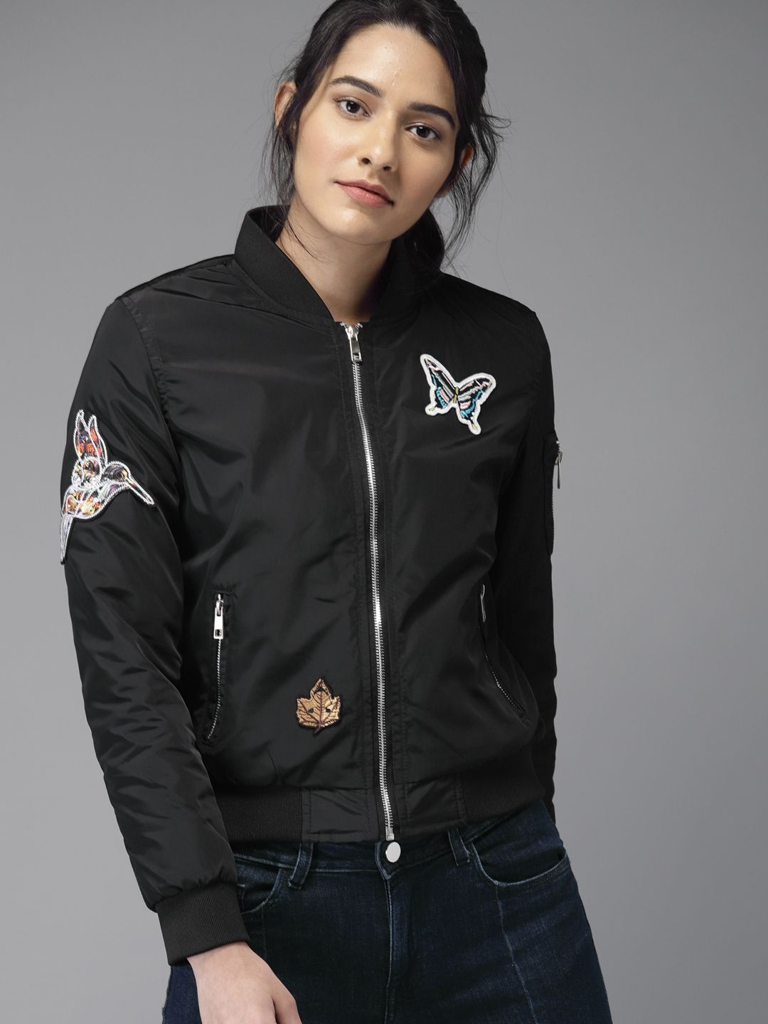 Moda Rapido Women Black Solid Bomber