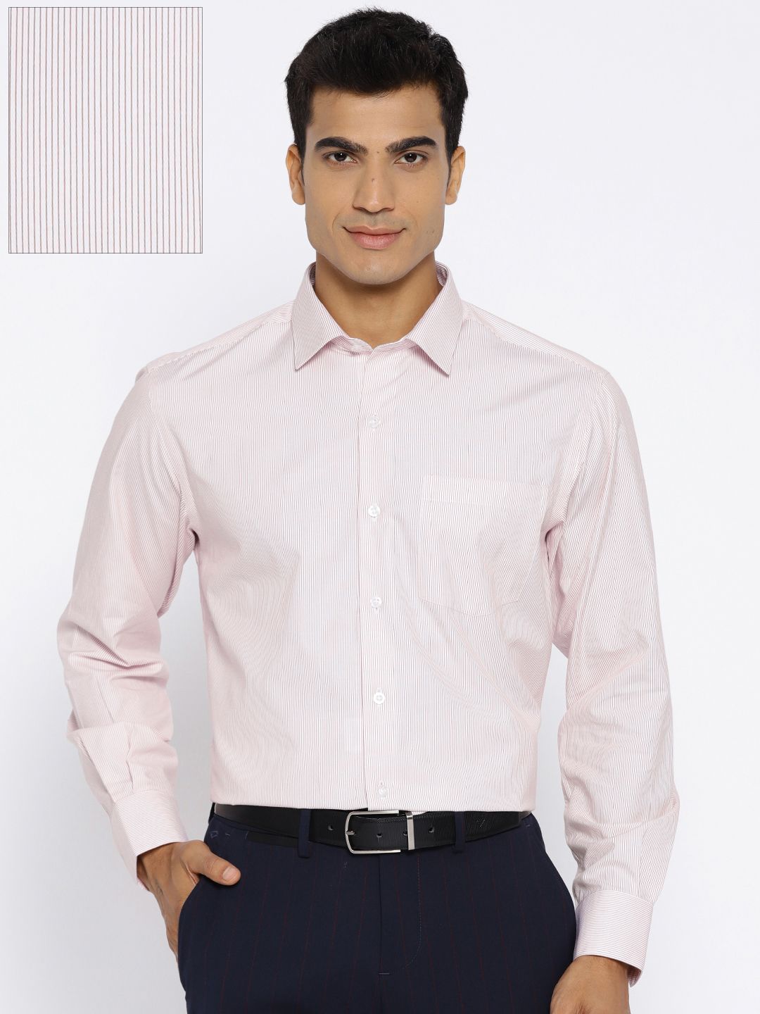 John Players Men White & Red Regular Fit Striped Formal Shirt