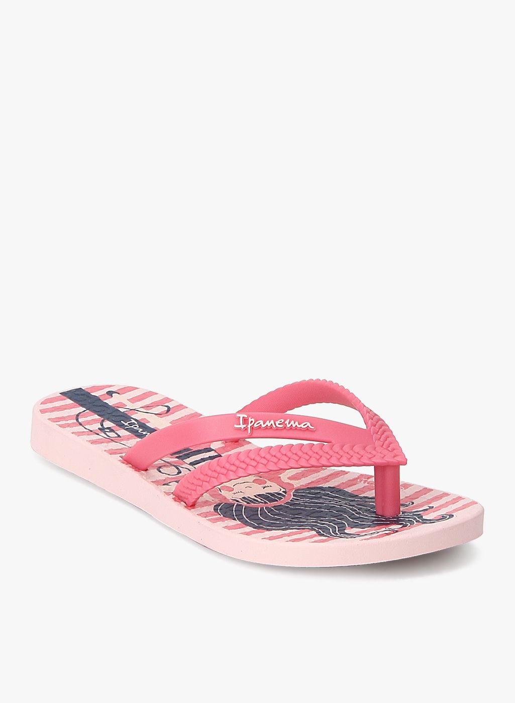 iPanema Girls Pink & Navy Printed & Striped Thong Flip-Flops
