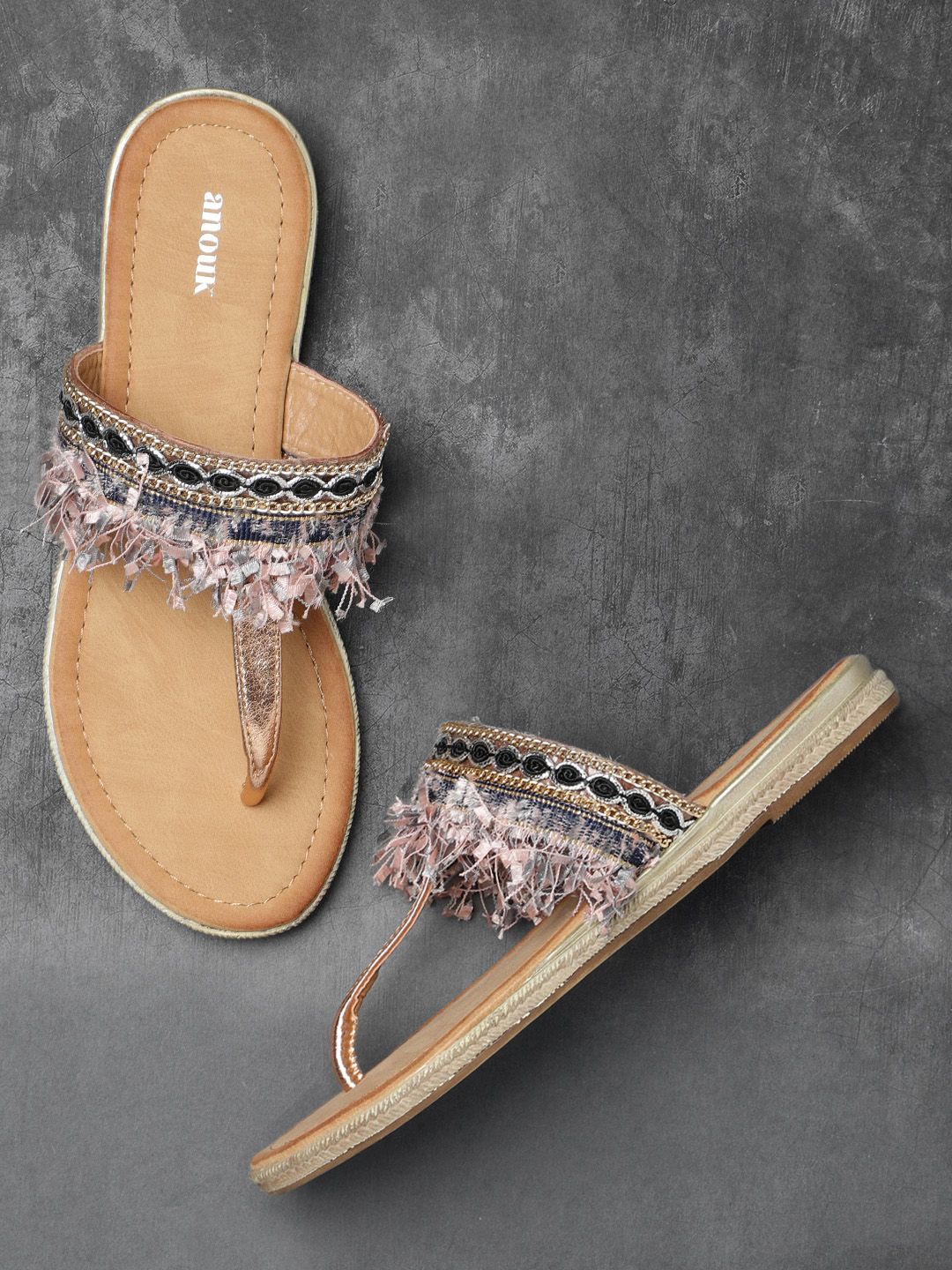 Anouk Women Multicoloured Solid Open Toe Embellished Flats