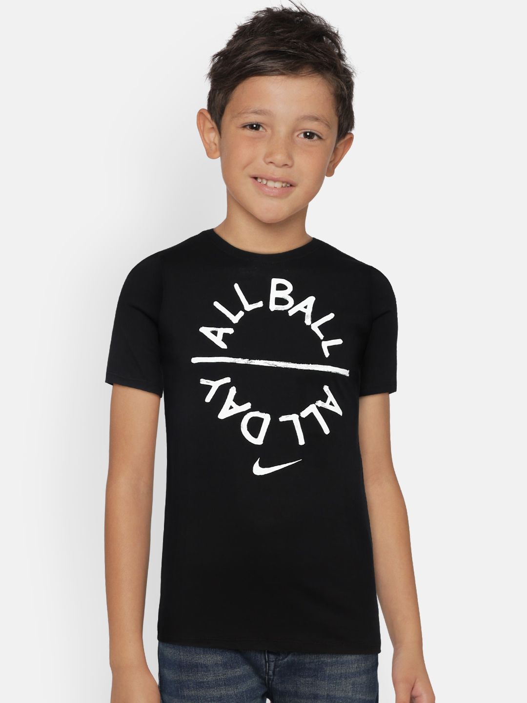 Nike Boys Black Printed Round Neck T-shirt
