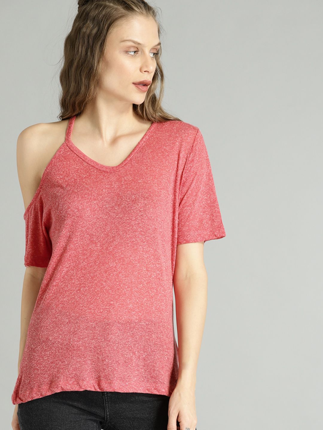 Roadster Women Pink Cold Shoulder Solid Top