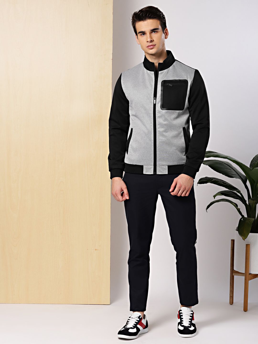 INVICTUS Men Grey Melange Solid Sporty Jacket